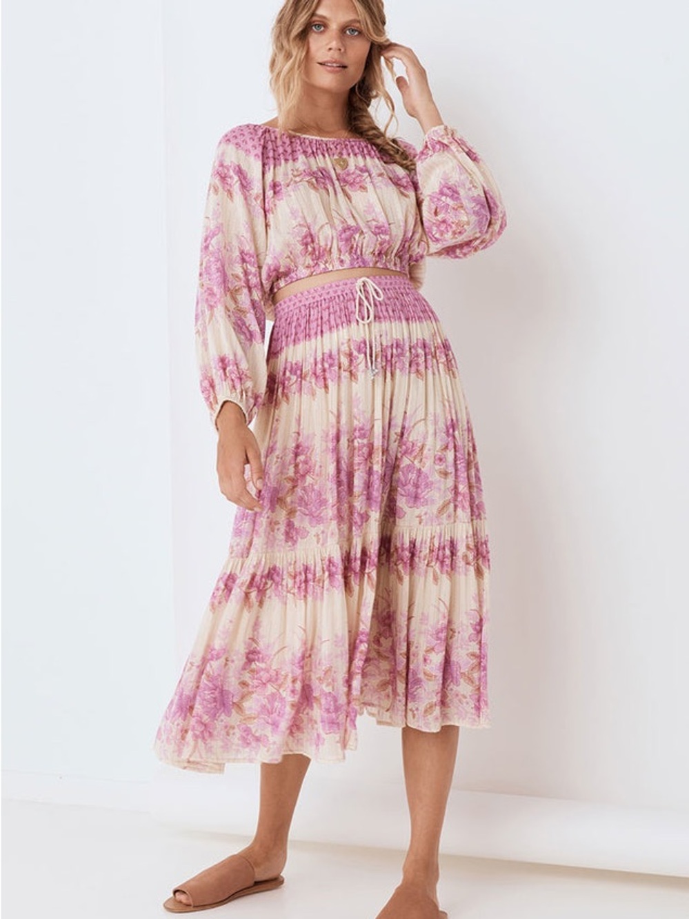 Spell & The Gypsy Collective Coco Lei Maxi Skirt in pink and cream floral print - Picture 2 of 10